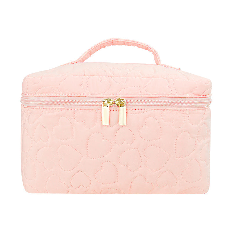 Quilted Cute Pink Large Capacity Toiletry Makeup Bag