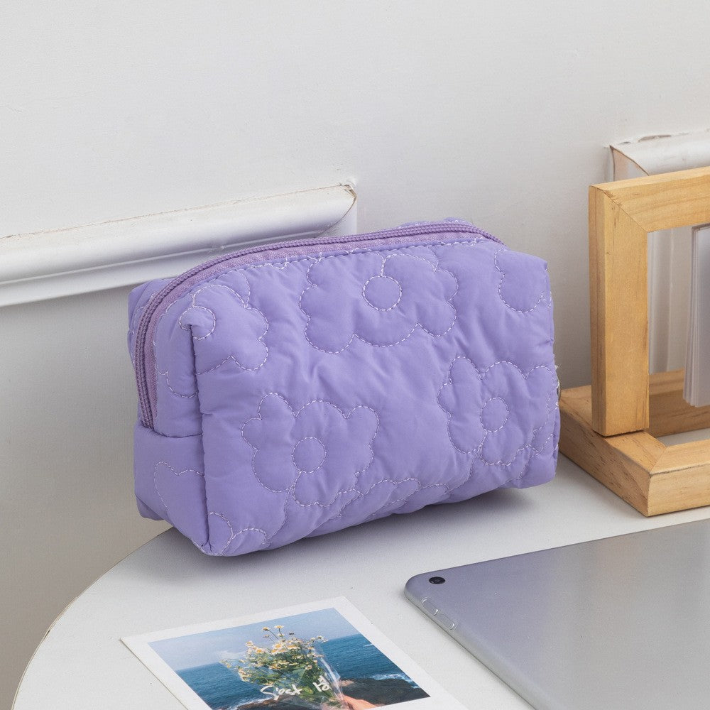 Floral Quilted Toiletries Portable Cosmetics Storage Makeup Bag