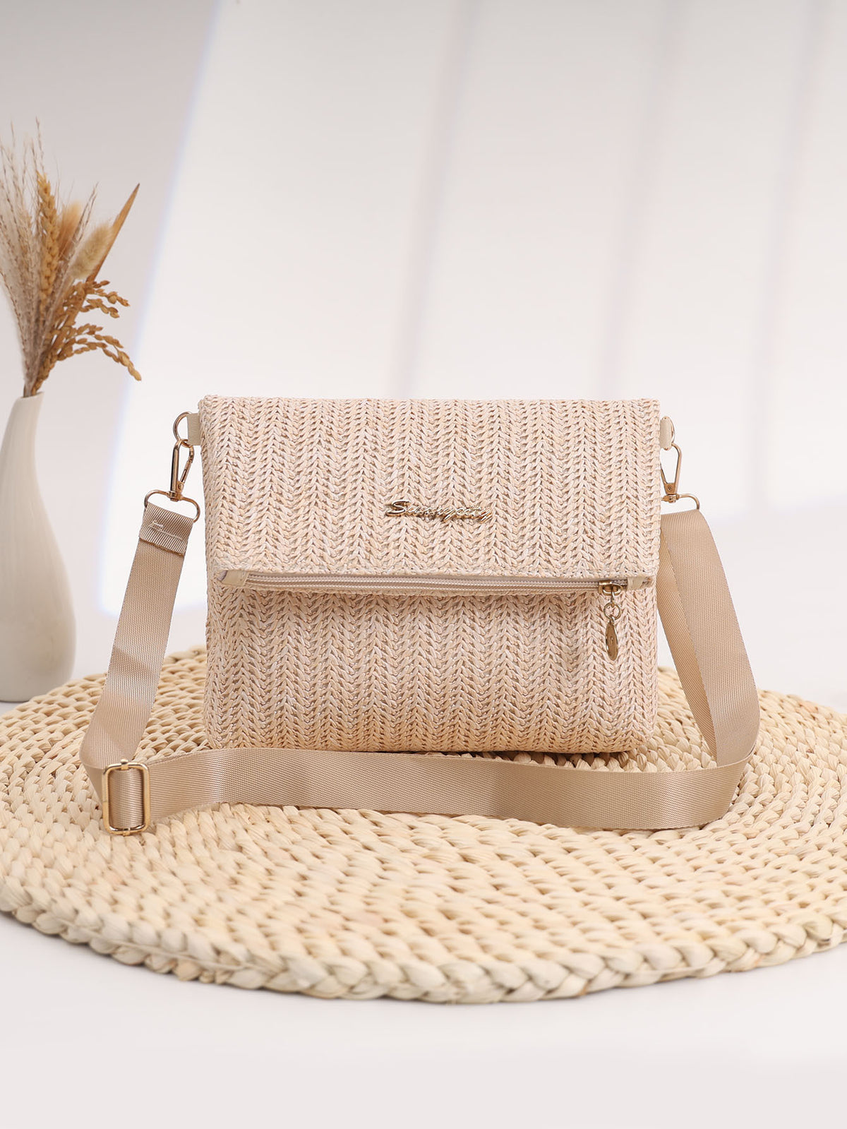 Women's Fresh Simple Woven Large Capacity Stitching Women's Messenger Bag