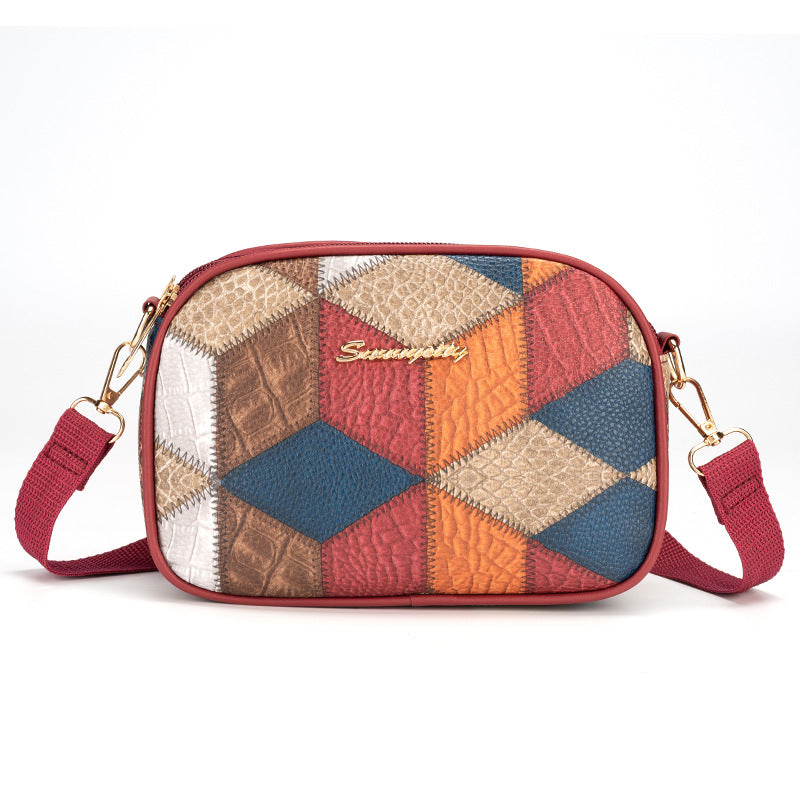 Women's Triple Zipper Versatile Fashion Popular Stitching Women's Messenger Bag