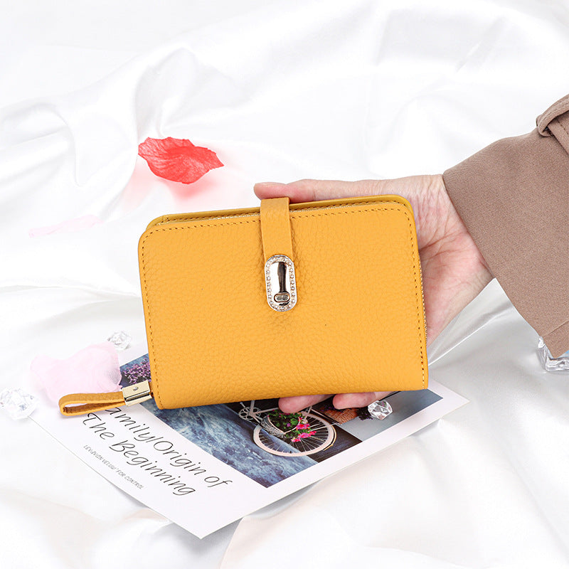 Women's Short Leather Zipper Multi Slots Large Capacity First Layer Ladies Wallet