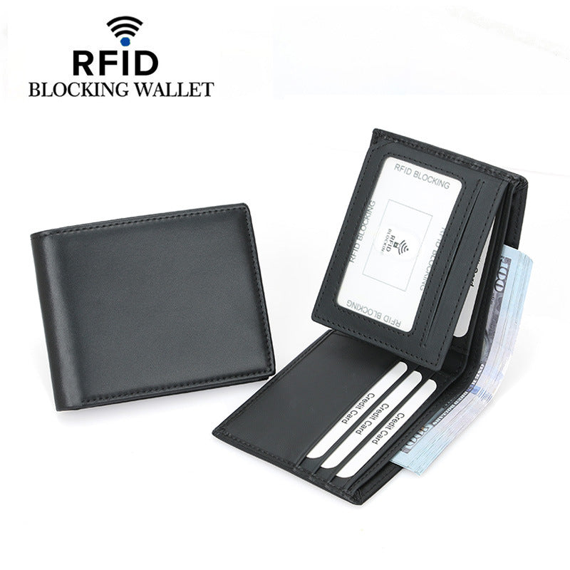 Men's Short Multiple Slots Swiping Genuine Leather Men's Wallet