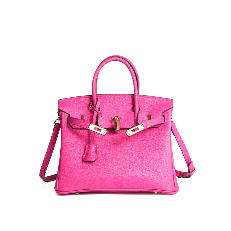 Women's Line First Layer Cowhide Handmade Litchi Grain Handbags