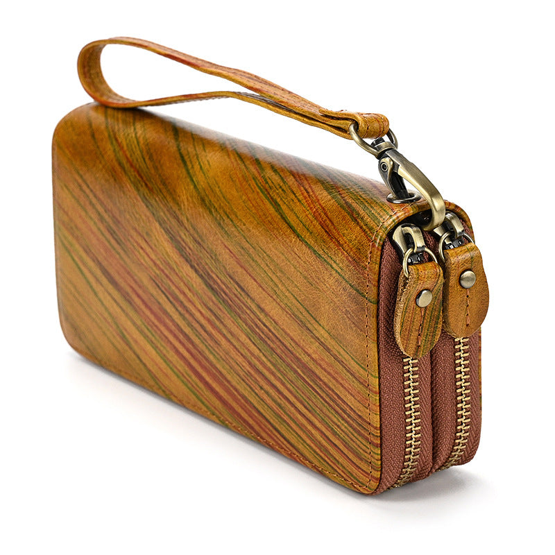 Men's Crazy Horse Leather Long Real Zipper Cowhide Clutch Men's Wallet