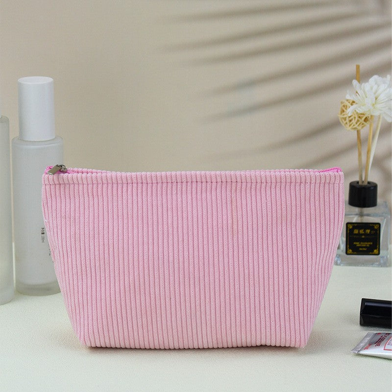 Fashion Corduroy Large Capacity Portable Wash Storage Solid Bags