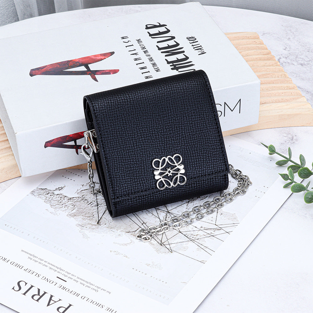 Women's Leather Chain Fashion Cattlehide Palm Print Ladies Wallet