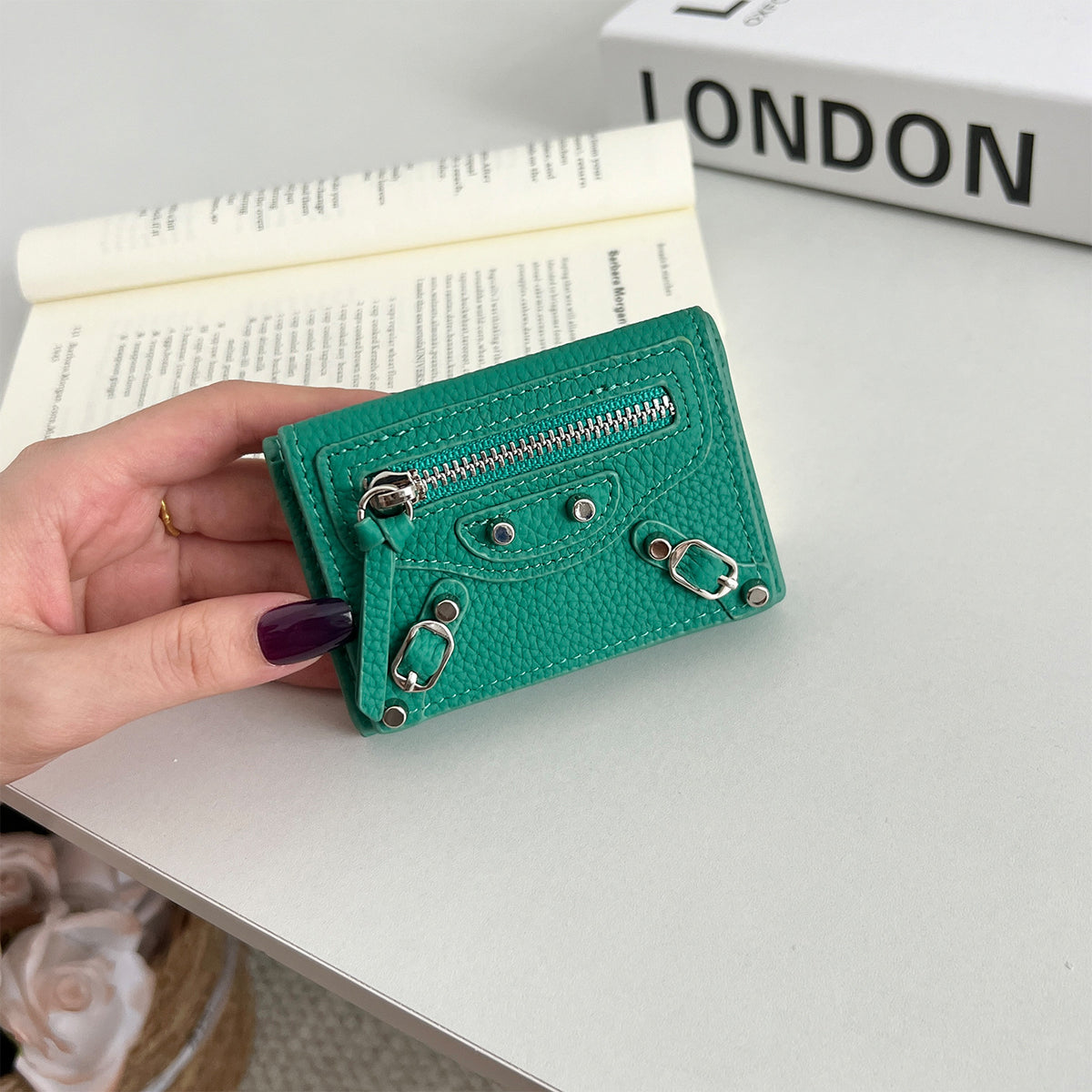 Women's Genuine Leather Short Full Compact Mini Fashion Motorcycle Ladies Wallet