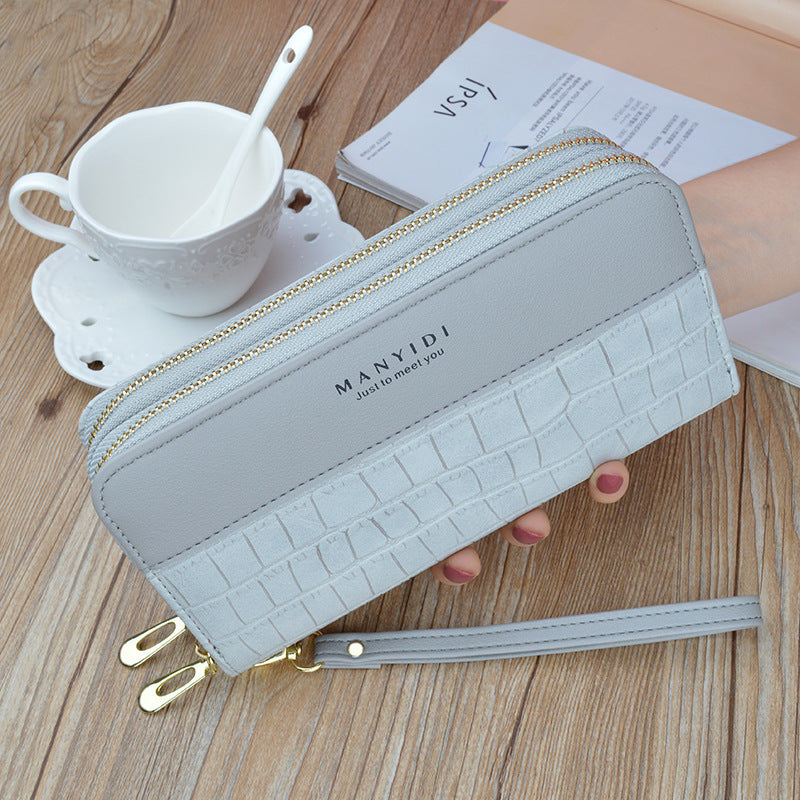 Women's Double Zipper Mobile Fashion Crocodile Pattern Phone Bags