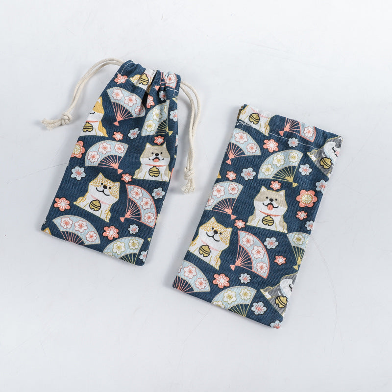 Portable Printing Canvas Jewelry Drawstring Pocket Coin Purses