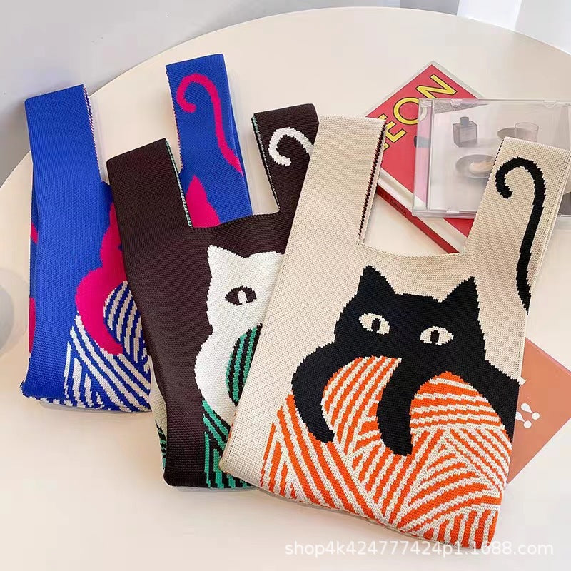 Women's Knitted Wool Version Hand Carrying Box Handbags