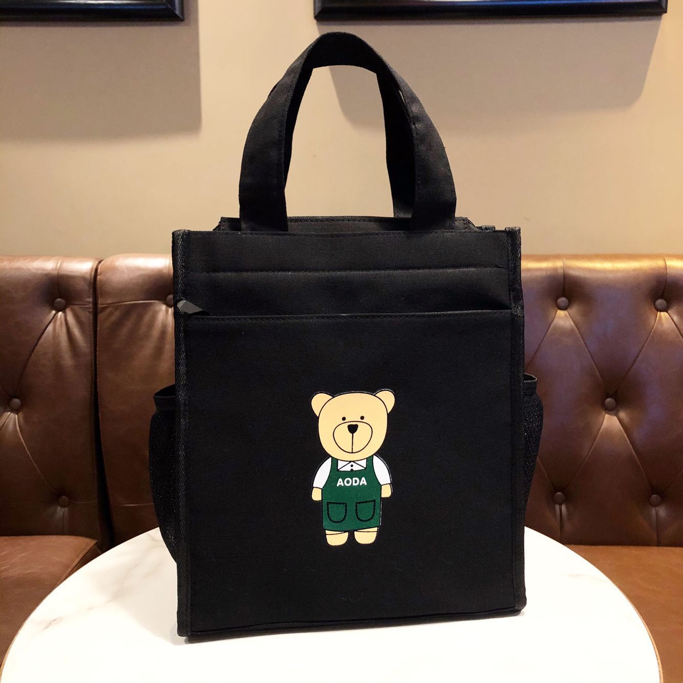 Canvas Cute Cartoon Bear Zipper Tuition Mummy Lunch Handbags