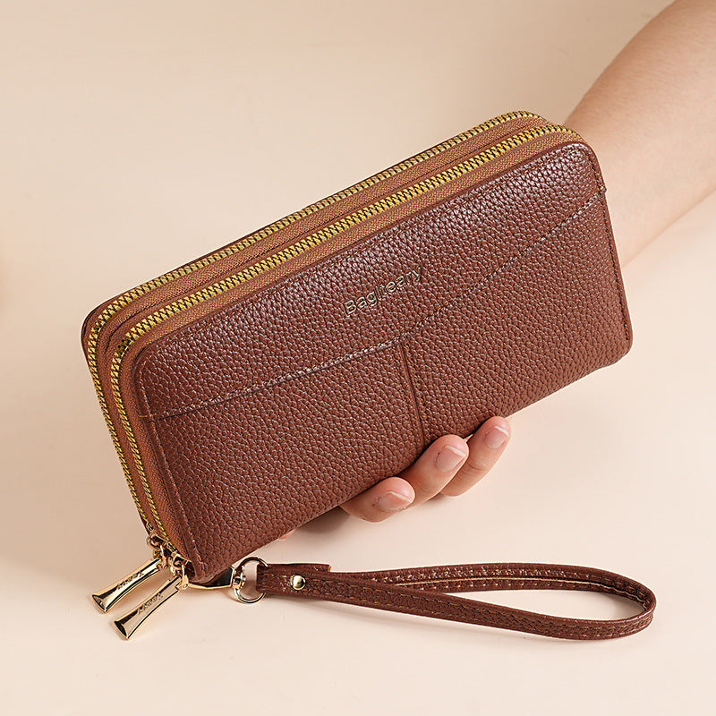 Women's Double Pull Large Capacity Lychee Pattern Ladies Wallet