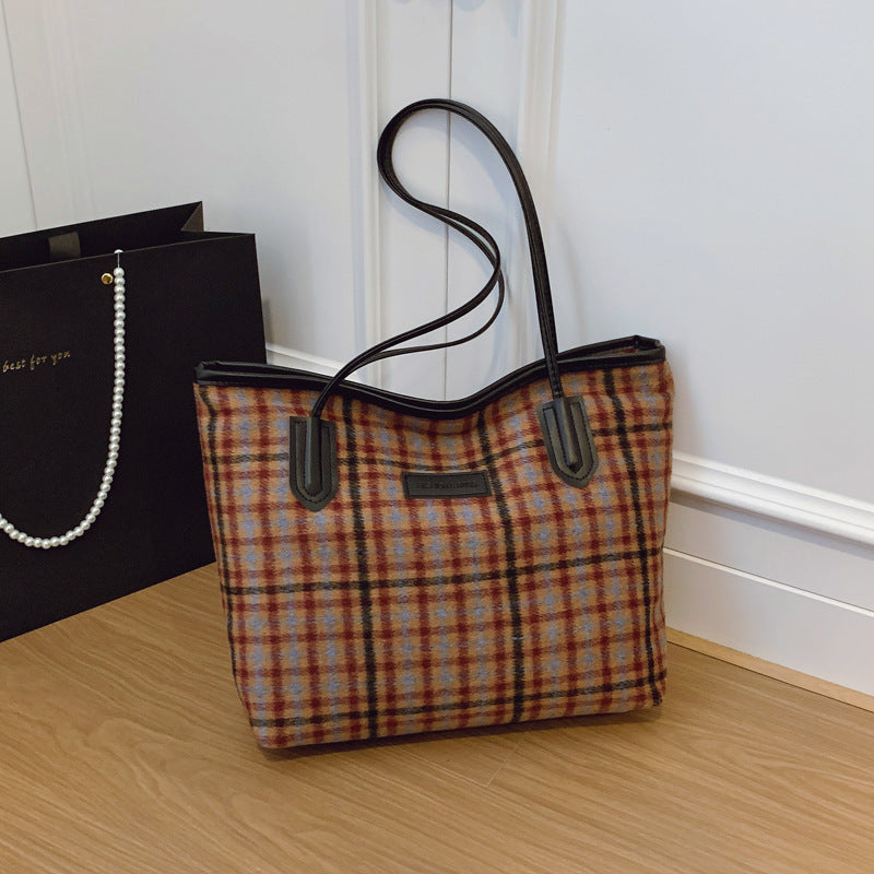 Women's Woolen Plaid Light Luxury Texture Commuter Bags
