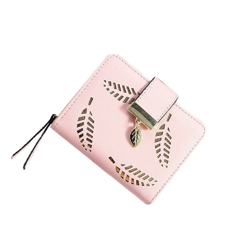 Women's Korean Style Short Zipper Hasp Hollow Leaves Ladies Wallet