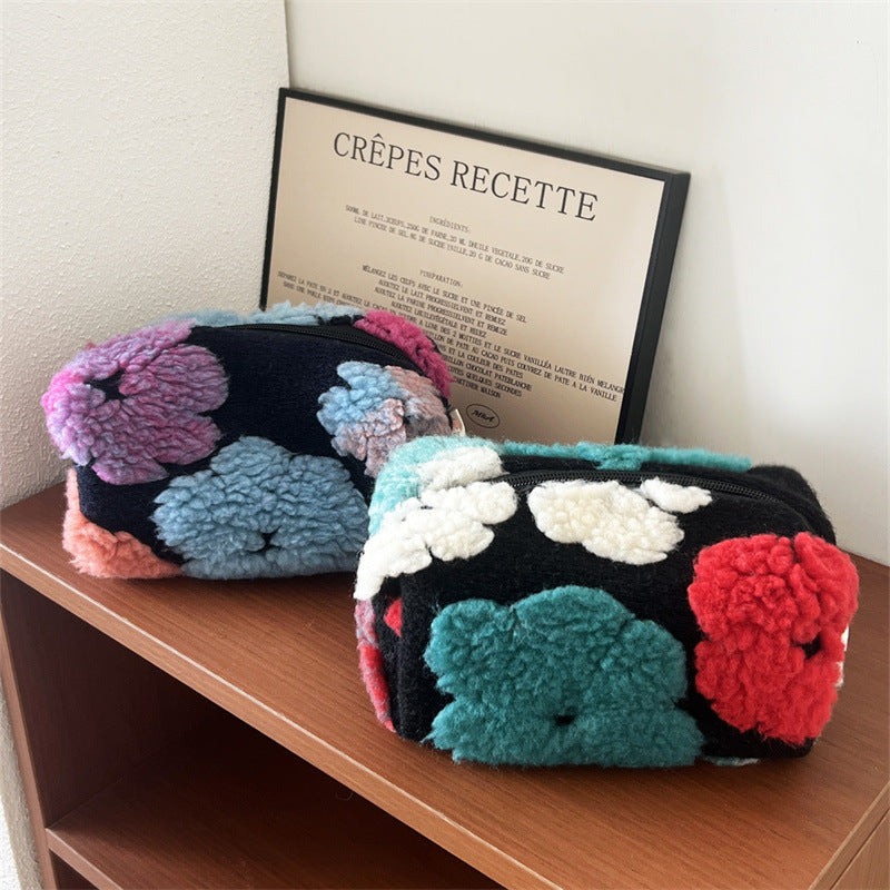 Woolen Big Flower Zipper Storage Business Trip Bags