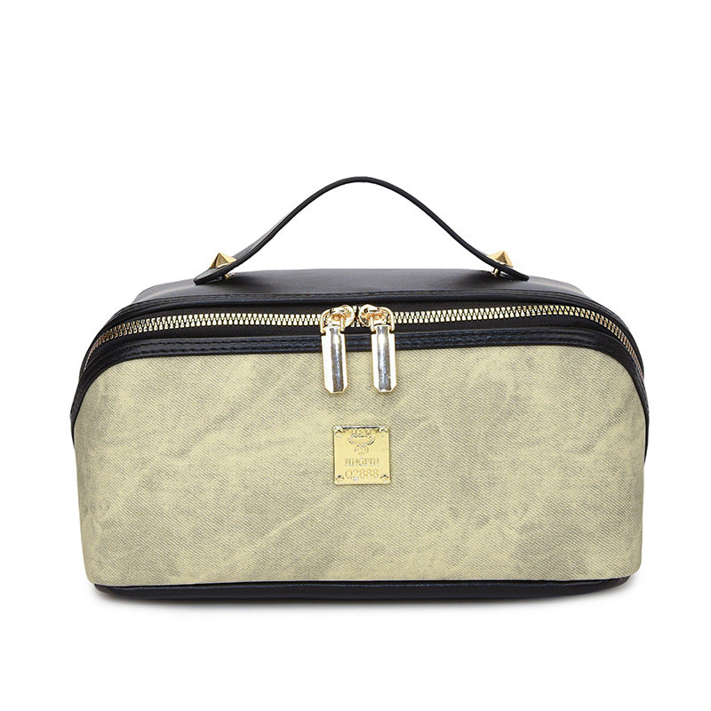 Women's Retro Large Capacity Textured Portable Cosmetics Storage Makeup Bag