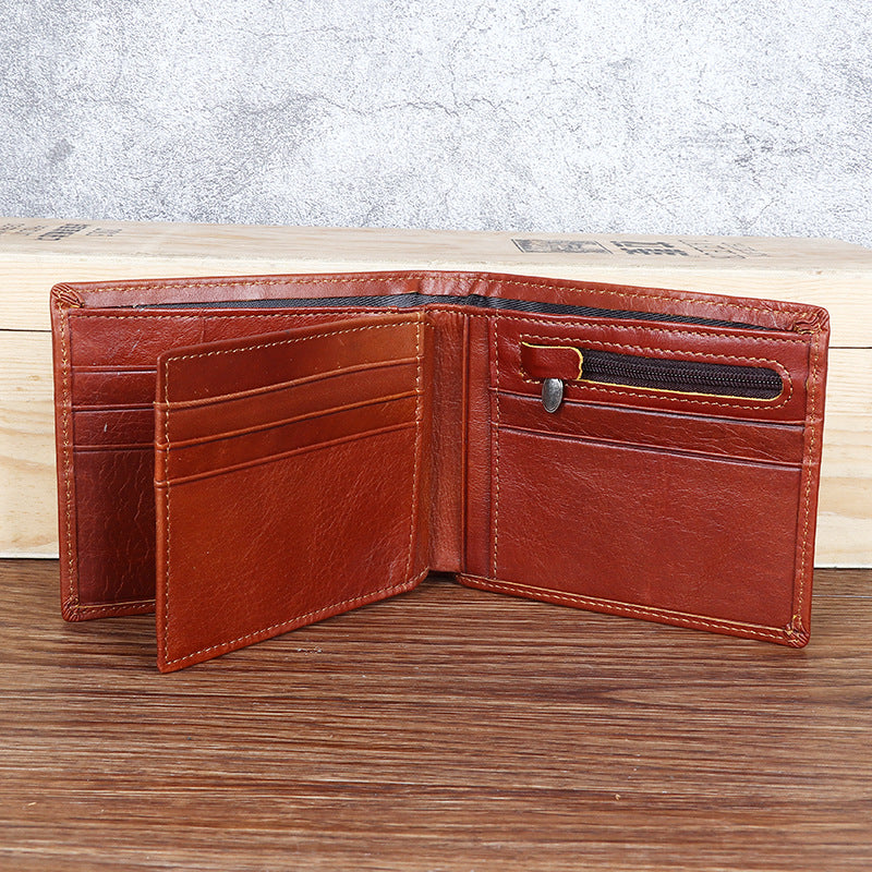 Men's Leather First Layer Cowhide Business Three-fold Men's Wallet