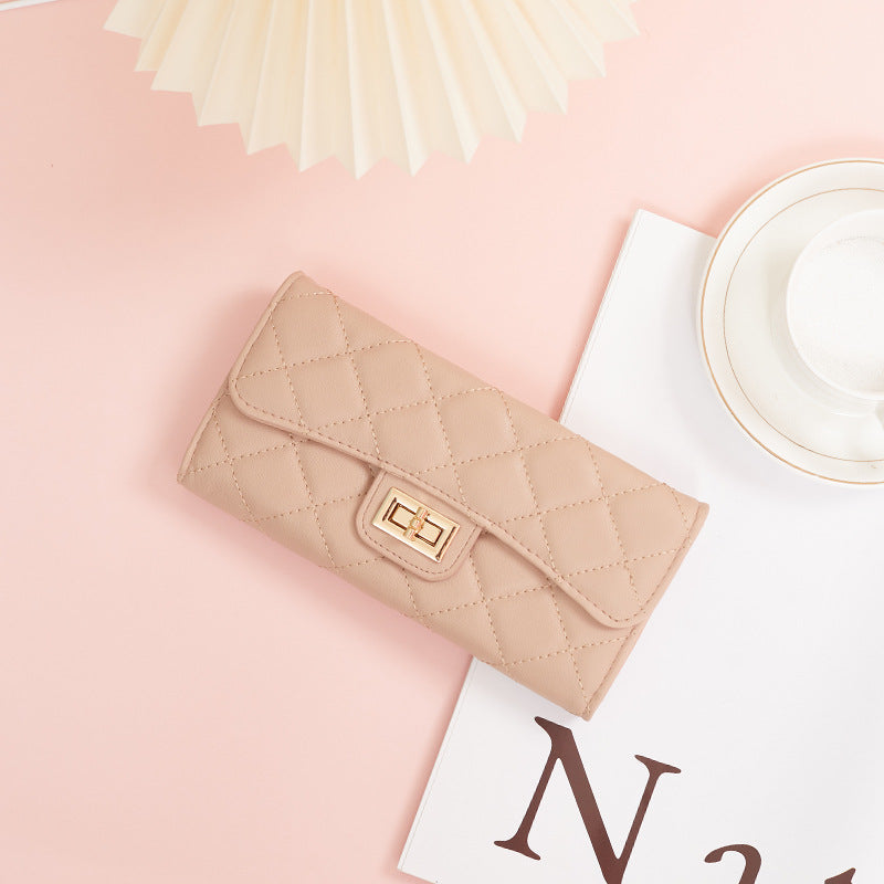 Women's Rhombus Long Leather Clutch Simple Ladies Wallets