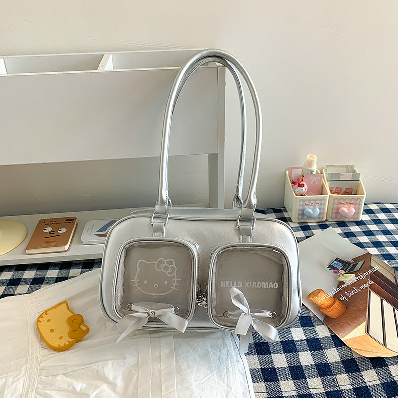Style Ribbon Bow Personalized Transparent Cartoon Good-looking Large Women's Shoulder Bag