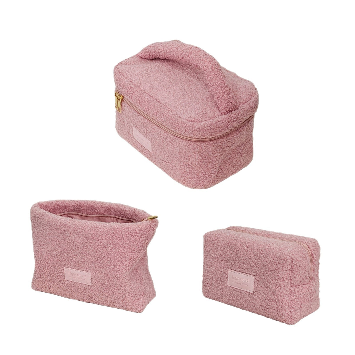 Simple Solid Color Furry Portable Large Capacity Toiletry Cosmetic Bags