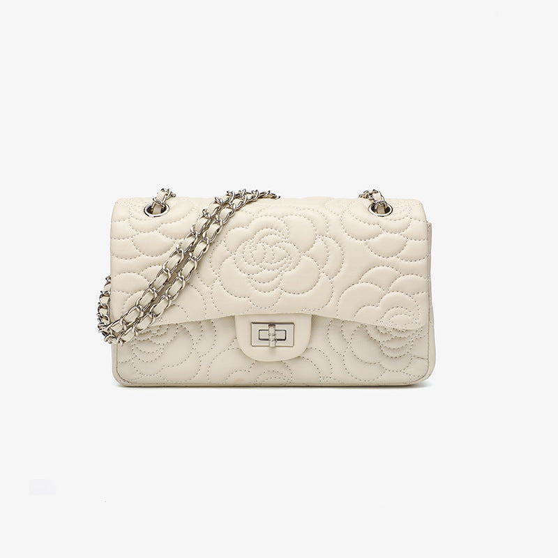 Women's Color Classic Style Chain One Genuine Leather Embroidered Fashion Plaid Bags
