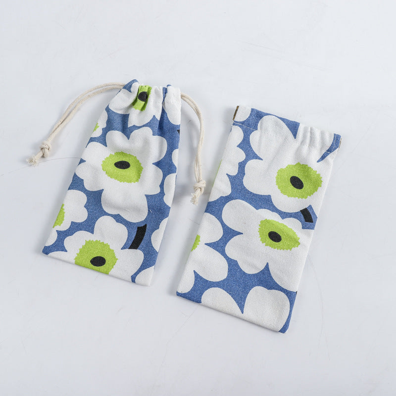 Portable Printing Canvas Jewelry Drawstring Pocket Coin Purses