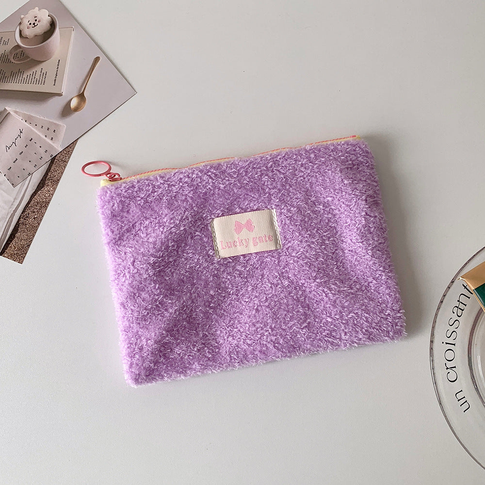 Korean Style Plush Simple Cosmetics Storage Change Earphone Cosmetic Bags