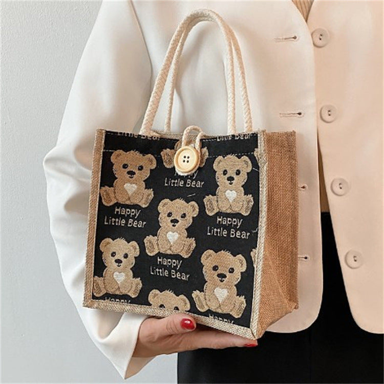 Women's Bear Linen Outing Style Fashion Shoulder Bags