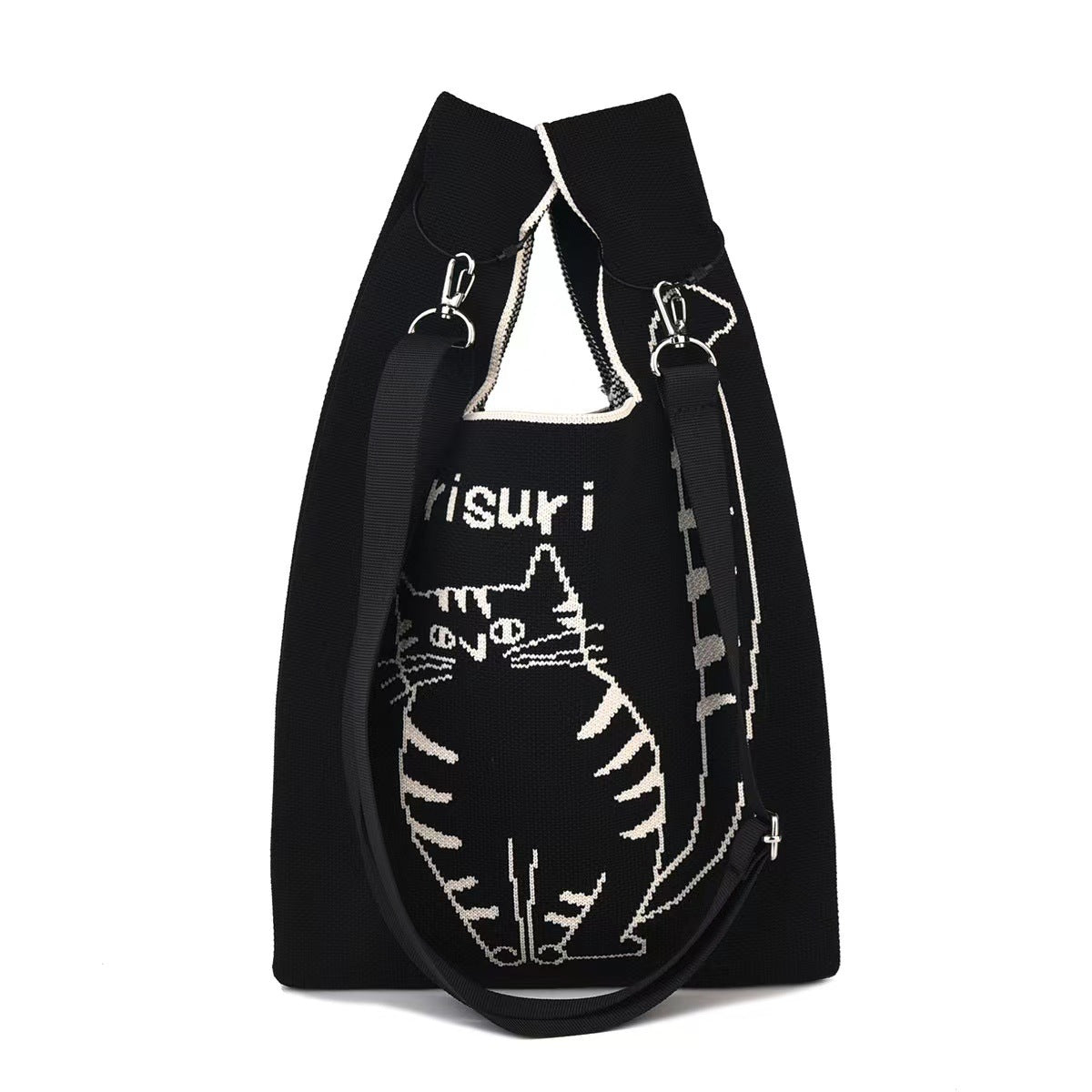 Versatile Cartoon Cat Hand Vest Knitted Handbags