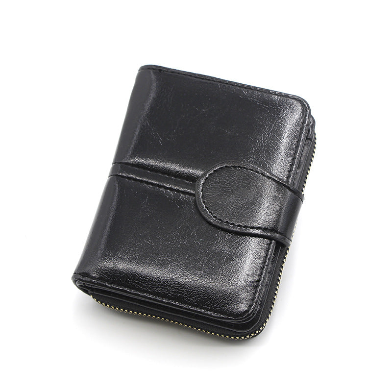Women's Short Fashion Simple Zip Oil Wax Ladies Wallet
