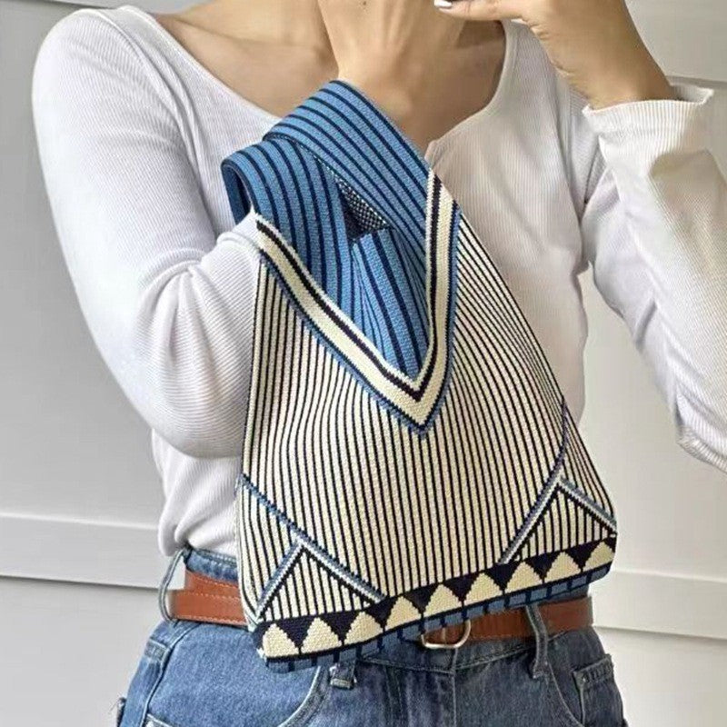 Women's Capacity Striped Knitted Portable Out Bags