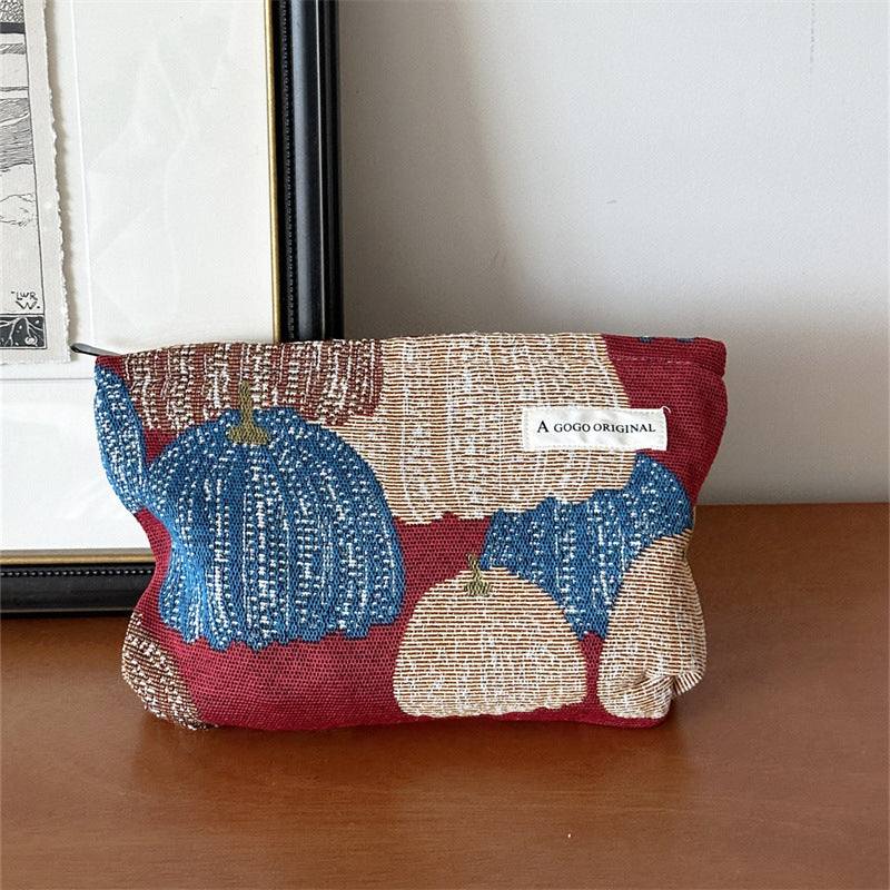 Color Pumpkin Canvas Storage Portable Toiletry Bags