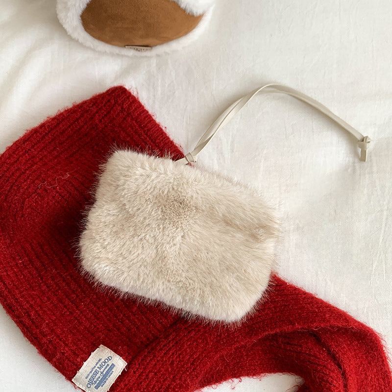 Women's Korean Style Solid Color Creative Plush Portable Earphone Bags