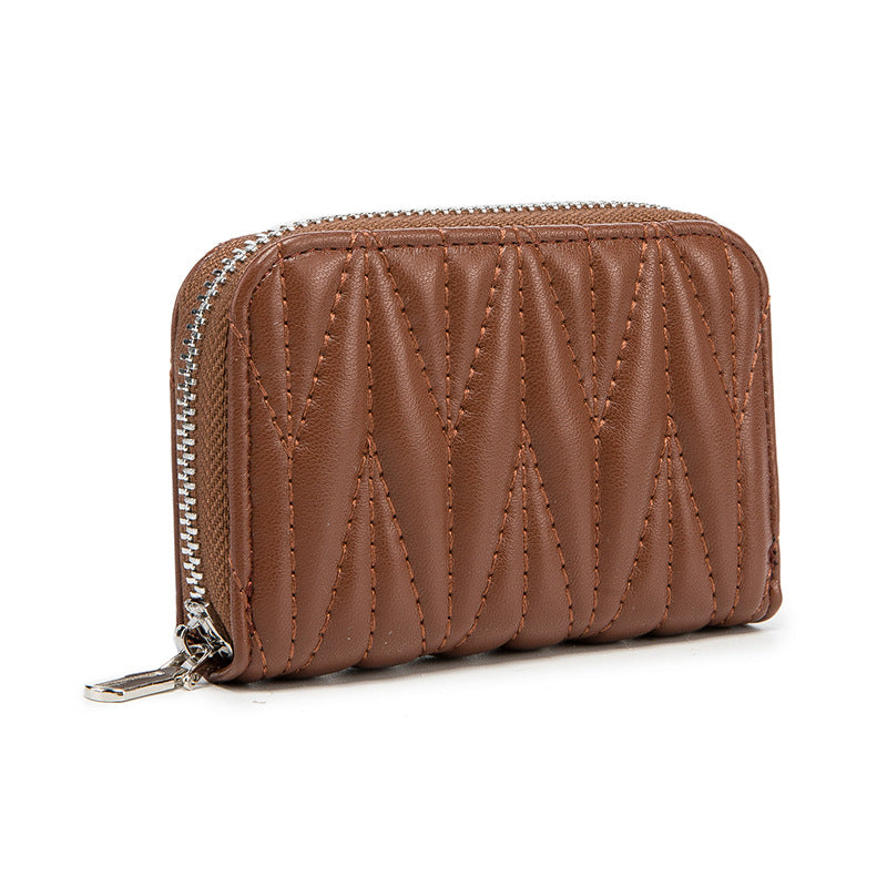 Glamorous Women's Passport Lambskin Zipper Mini Card Holder