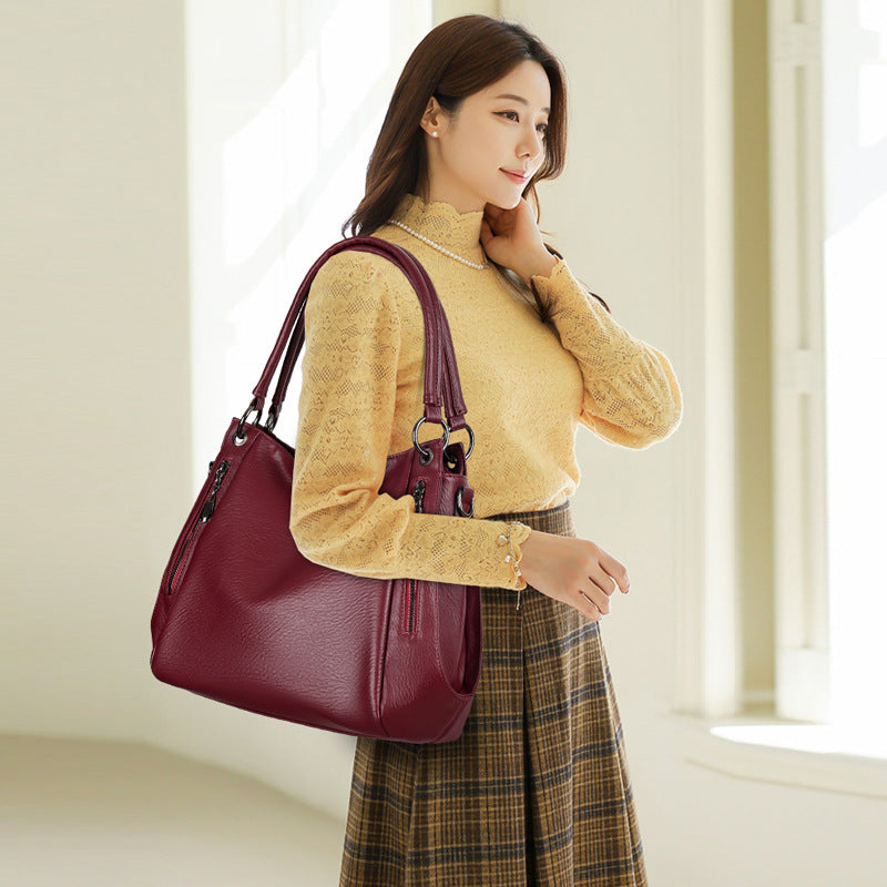 Women's Soft Leather Textured Vintage Large Capacity Women's Shoulder Bag