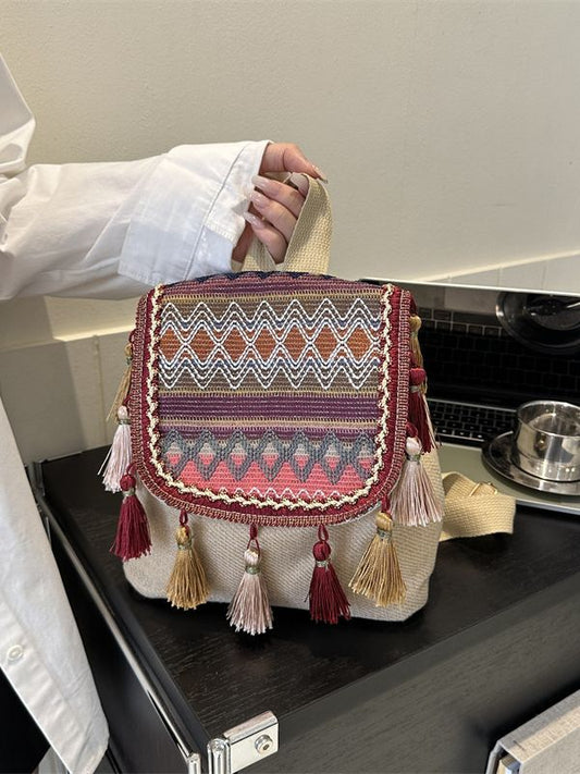 Women's Ethnic Style Large Capacity Tassel Female Backpacks