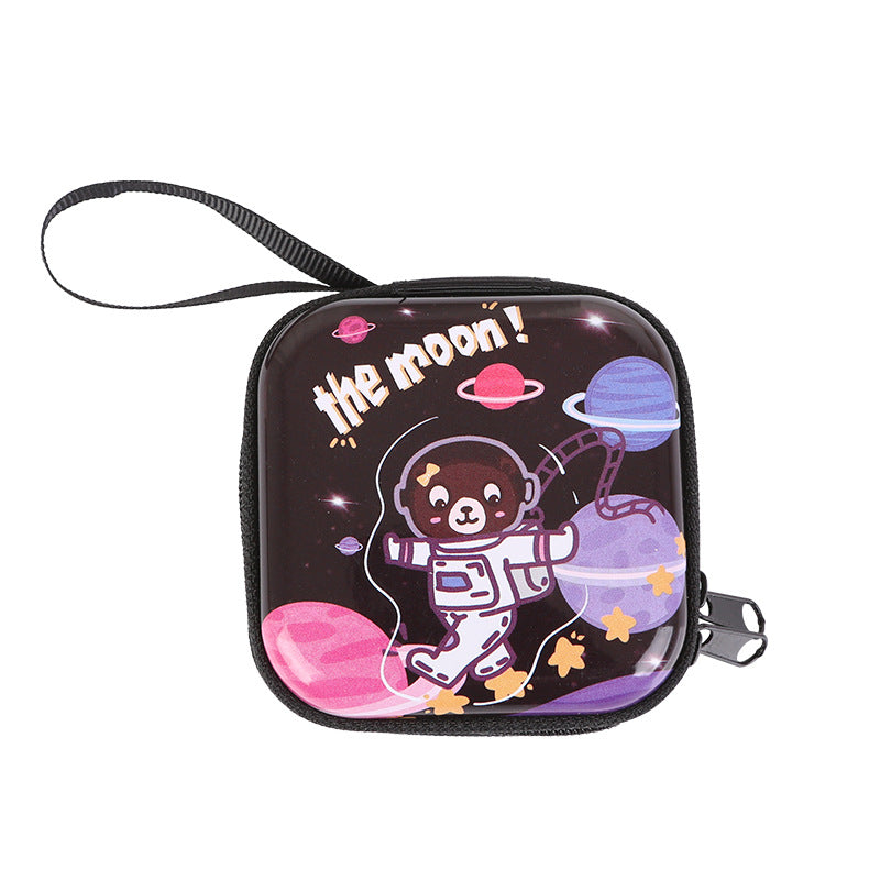 Children's Tinplate Creative Cartoon Earphone Zipper Data Cable Coin Purses