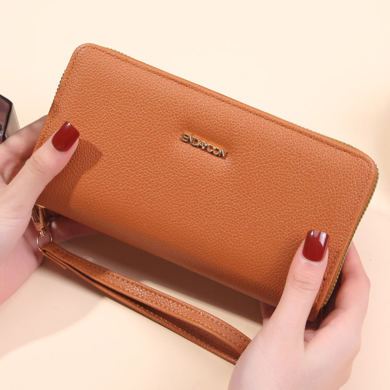 Women's Double Long Zipper Clutch Fashion Simple Lychee Pattern Large Ladies Wallet