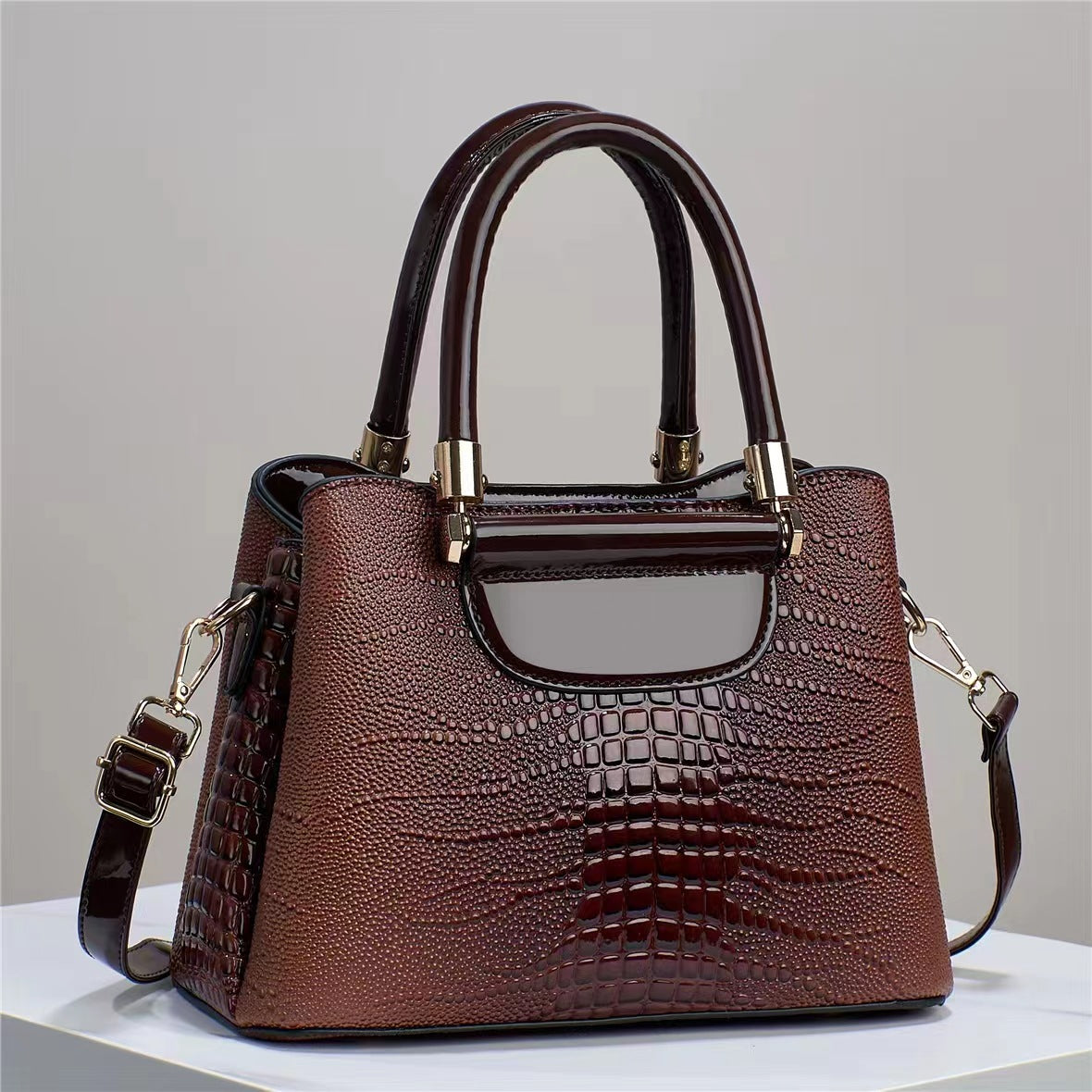 Women's Bright Leather Stone Pattern Large Handbags