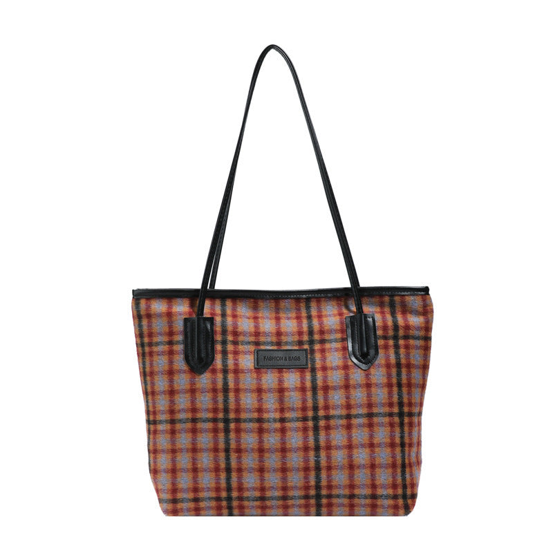 Women's Woolen Plaid Light Luxury Texture Commuter Bags