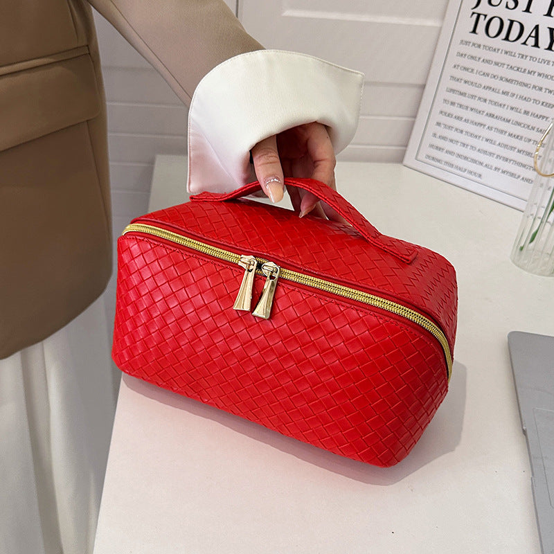 Woven Pattern High-grade Simple Large Capacity Storage Portable Tile Makeup Bag