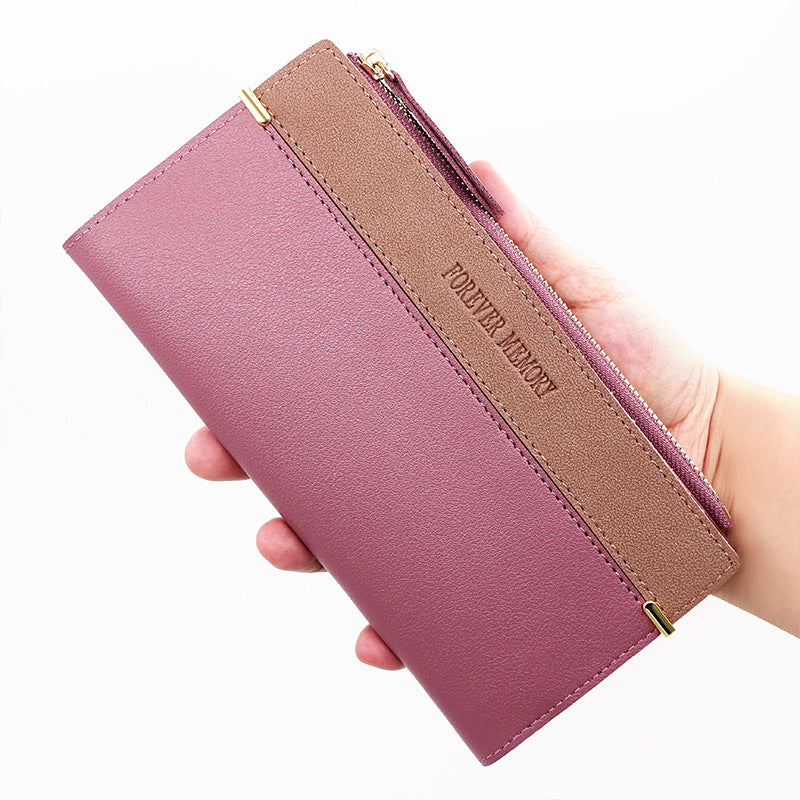 Women's Frosted Leather Patchwork Long Large Capacity Clutch Zipper Ladies Wallet