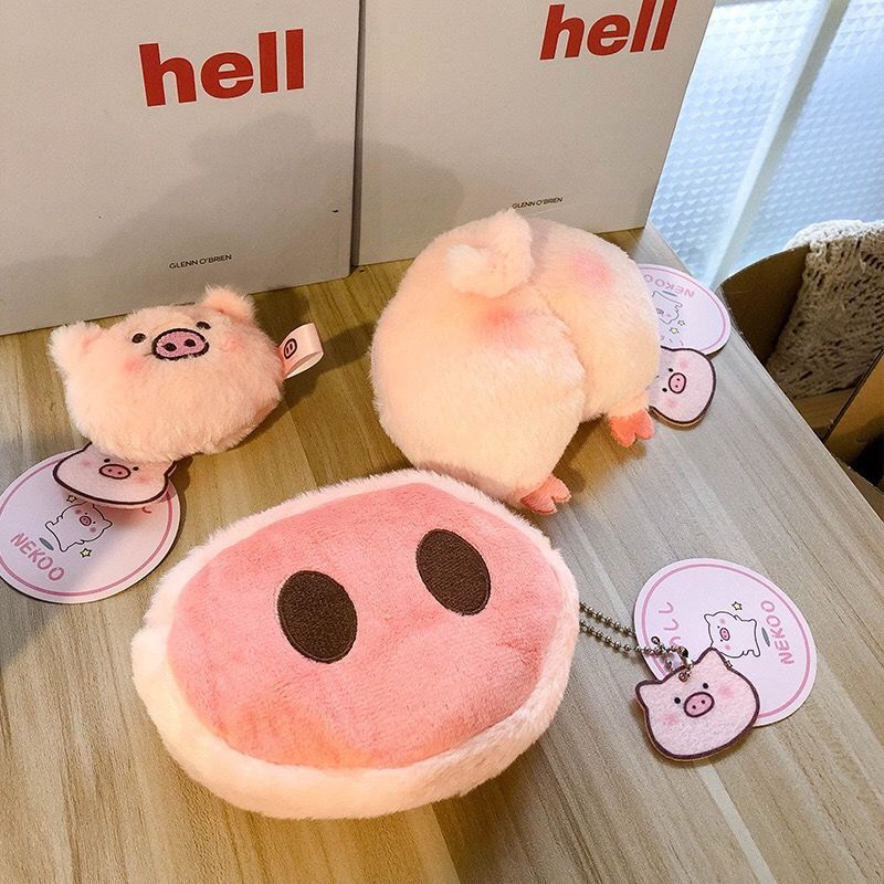Mini Cute Pig Head Plush Heart Ladies Wallets