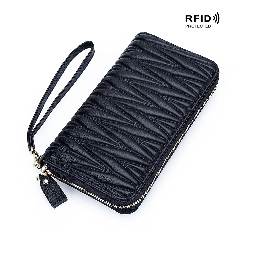 Women's Leather Long Zip Clutch Large Capacity Card Holder