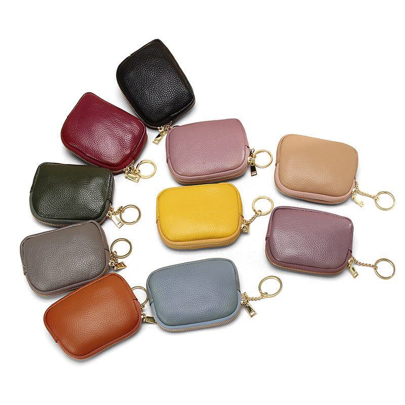 Women's Layer Cowhide Candy Color Storage Mini Coin Purses