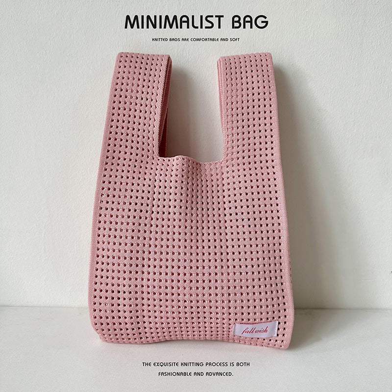 Solid Color Hollow Knitted Simple Versatile Handbags