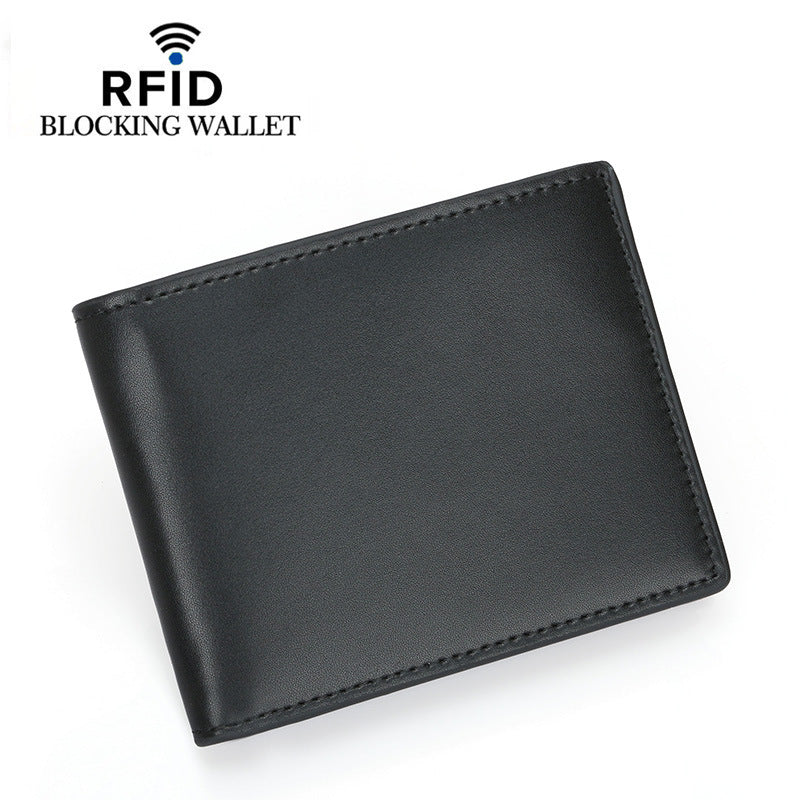 Carbon Fiber Pattern Swiping Short Top Layer Leather For Men's Wallet