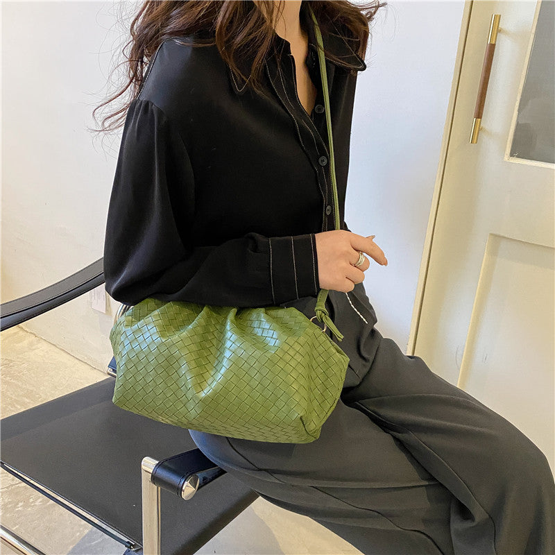 Women's Woven Cloud Solid Color Pleated Trendy Shoulder Bags