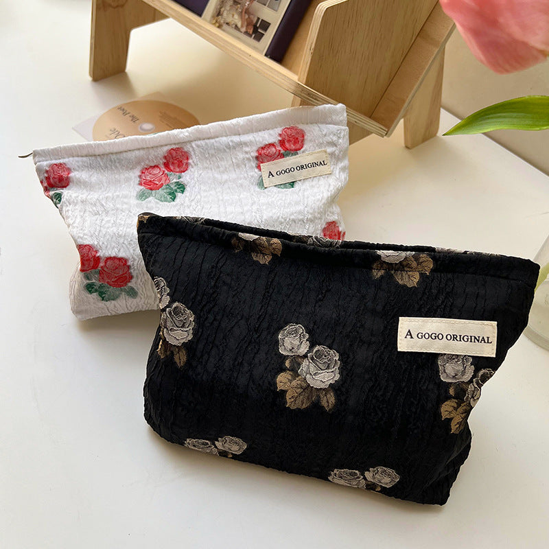 Niche Pleated Rose Storage Canvas Liner Business Cosmetic Bags