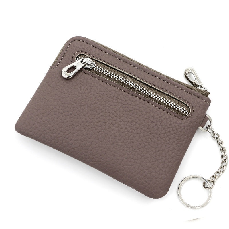 Litchi Pattern Zipper Dark Cell Multifunctional Card Holder